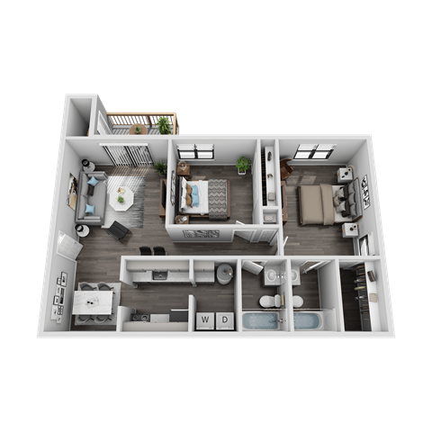 Floor plan for 2 beds, 2 baths, 1000 sqft